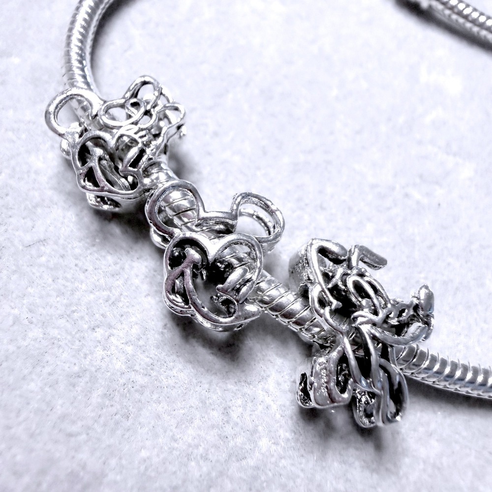 3 PCs Disney Mickey Mouse Openwork Charms Silver fits PANDORA